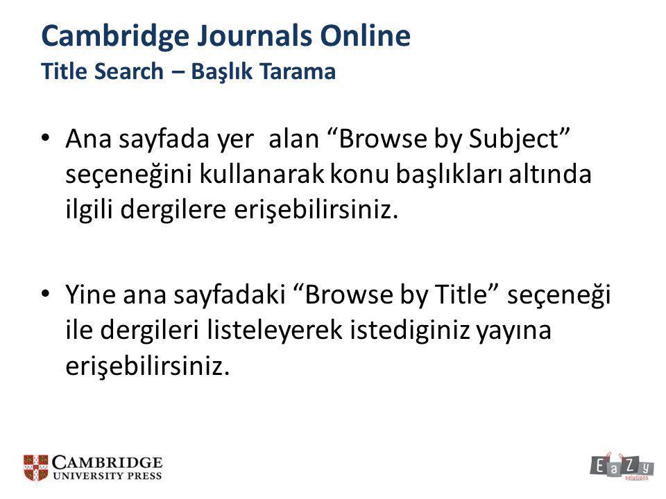 Cambridge Journals Online Title Search – Başlık Tarama