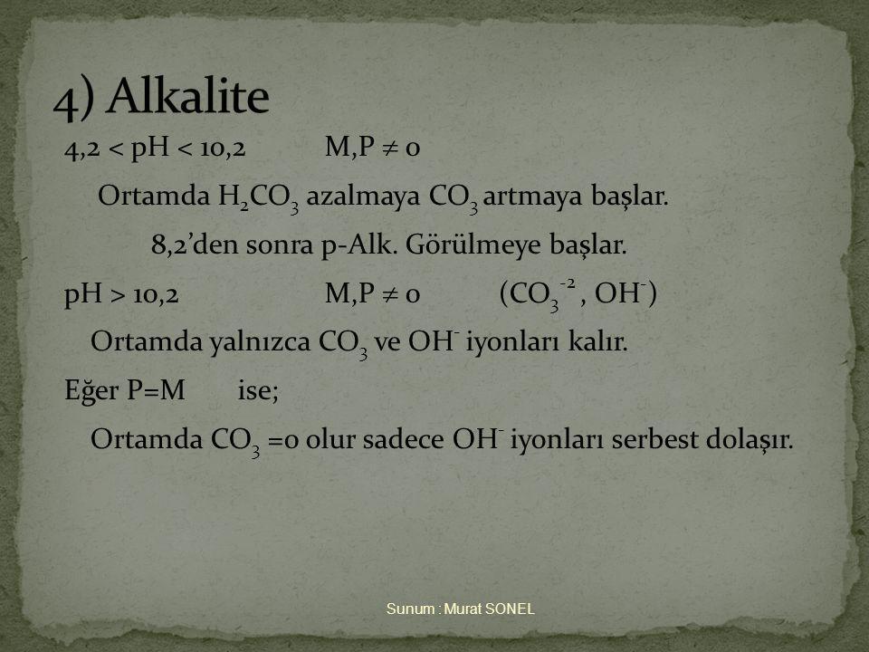4) Alkalite 4,2 < pH < 10,2 M,P  0