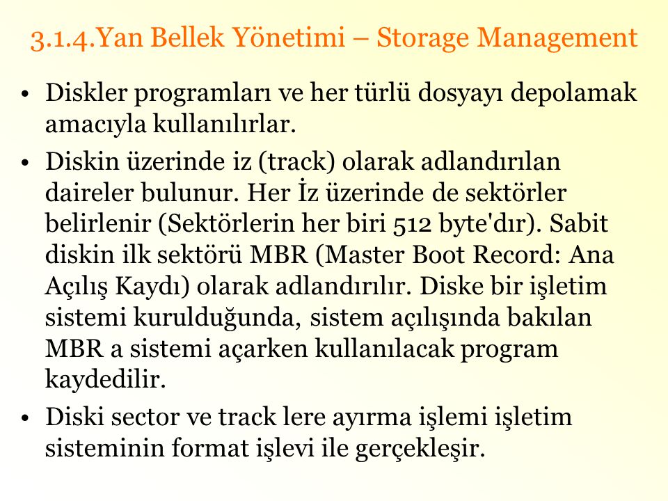 3.1.4.Yan Bellek Yönetimi – Storage Management