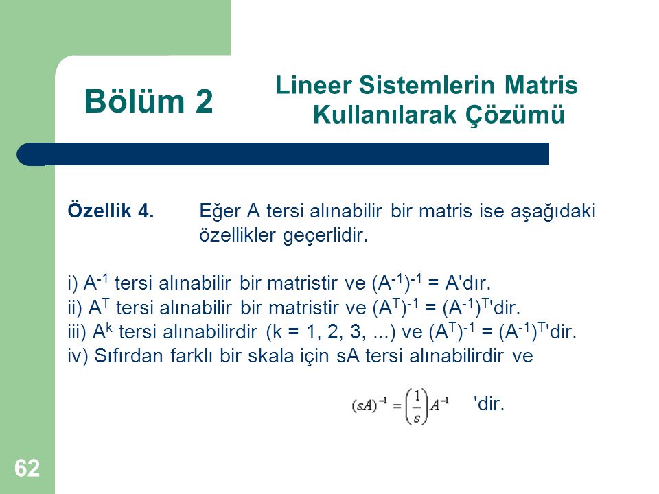 Lineer Sistemlerin Matris Kullanılarak Çözümü