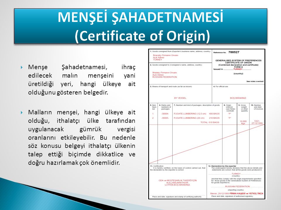 MENŞEİ ŞAHADETNAMESİ (Certificate of Origin)