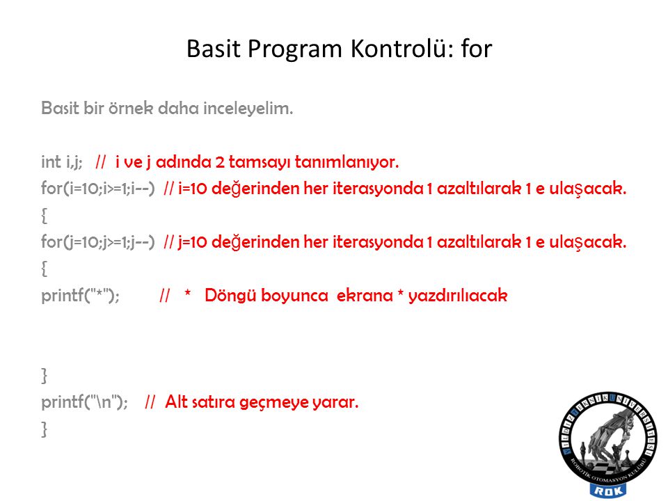 Basit Program Kontrolü: for