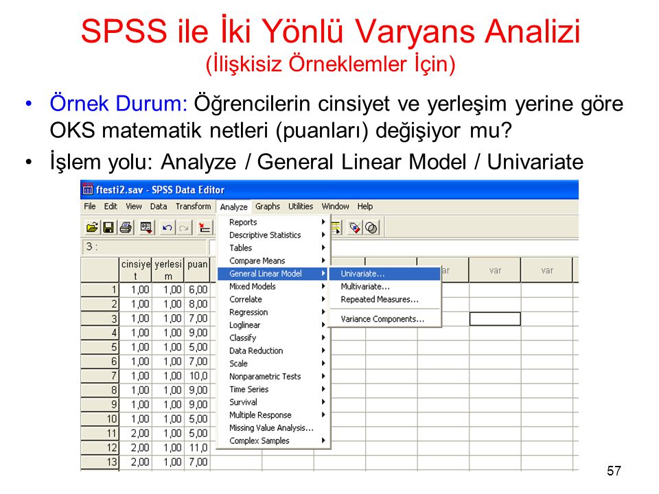 SPSS ile İki Yönlü Varyans Analizi (İlişkisiz Örneklemler İçin)