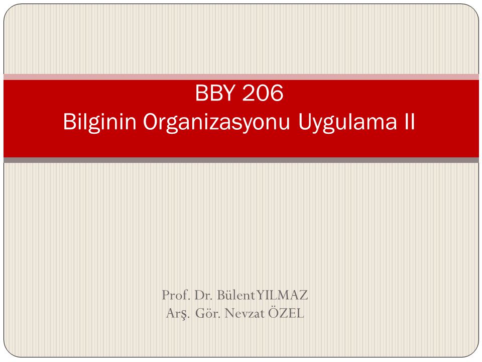 BBY 206 Bilginin Organizasyonu Uygulama II