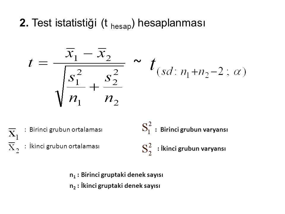 ~ 2. Test istatistiği (t hesap) hesaplanması : Birinci grubun varyansı