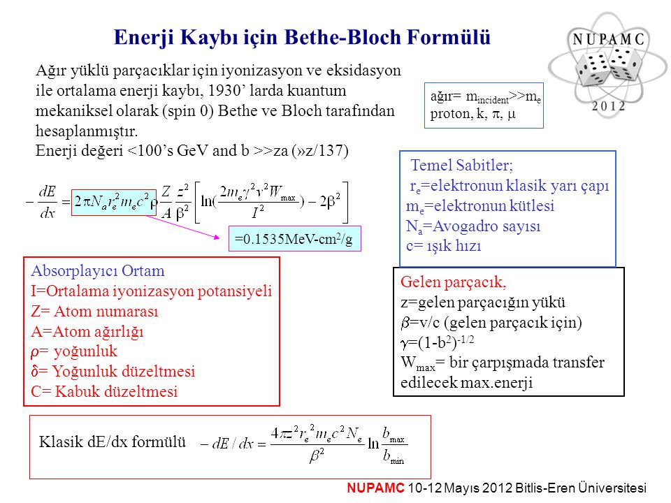 Enerji Kaybı için Bethe-Bloch Formülü