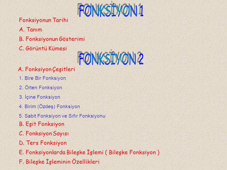 FONKSİYON 1 FONKSİYON 2 Fonksiyonun Tarihi A. Tanım