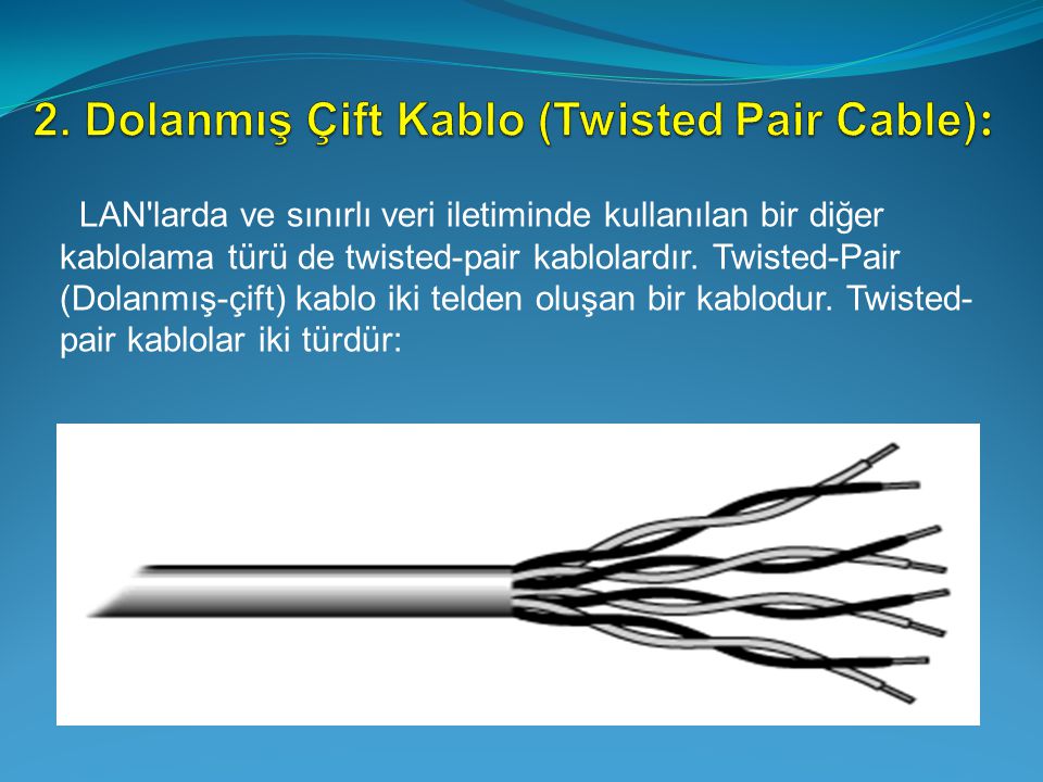 2. Dolanmış Çift Kablo (Twisted Pair Cable):
