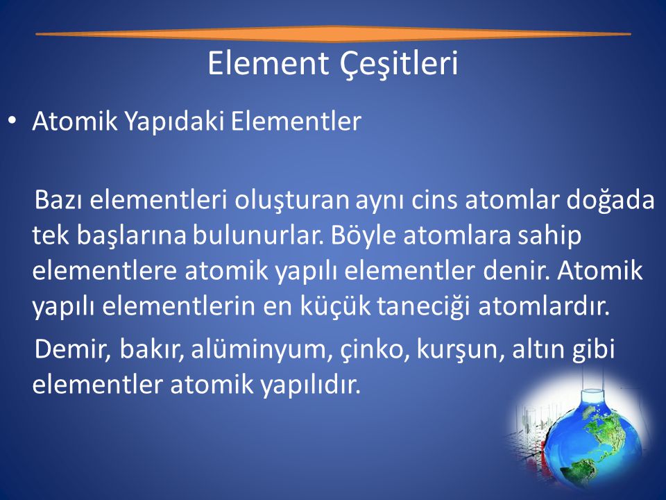 Element Çeşitleri Atomik Yapıdaki Elementler