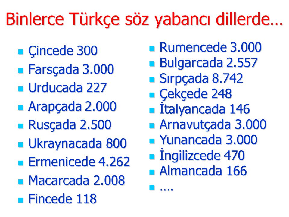Binlerce Türkçe söz yabancı dillerde…