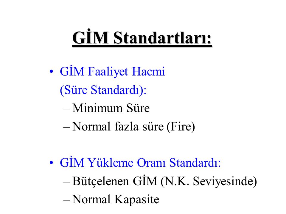 GİM Standartları: GİM Faaliyet Hacmi (Süre Standardı): Minimum Süre