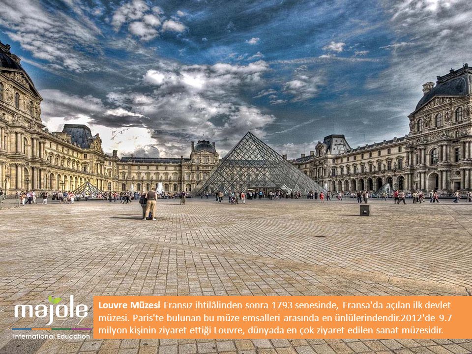 Louvre Müzesi Fransız ihtilâlinden sonra 1793 senesinde, Fransa da açılan ilk devlet müzesi. Paris te bulunan bu müze emsalleri arasında en ünlülerindendir.2012 de 9.7 milyon kişinin ziyaret ettiği Louvre, dünyada en çok ziyaret edilen sanat müzesidir.