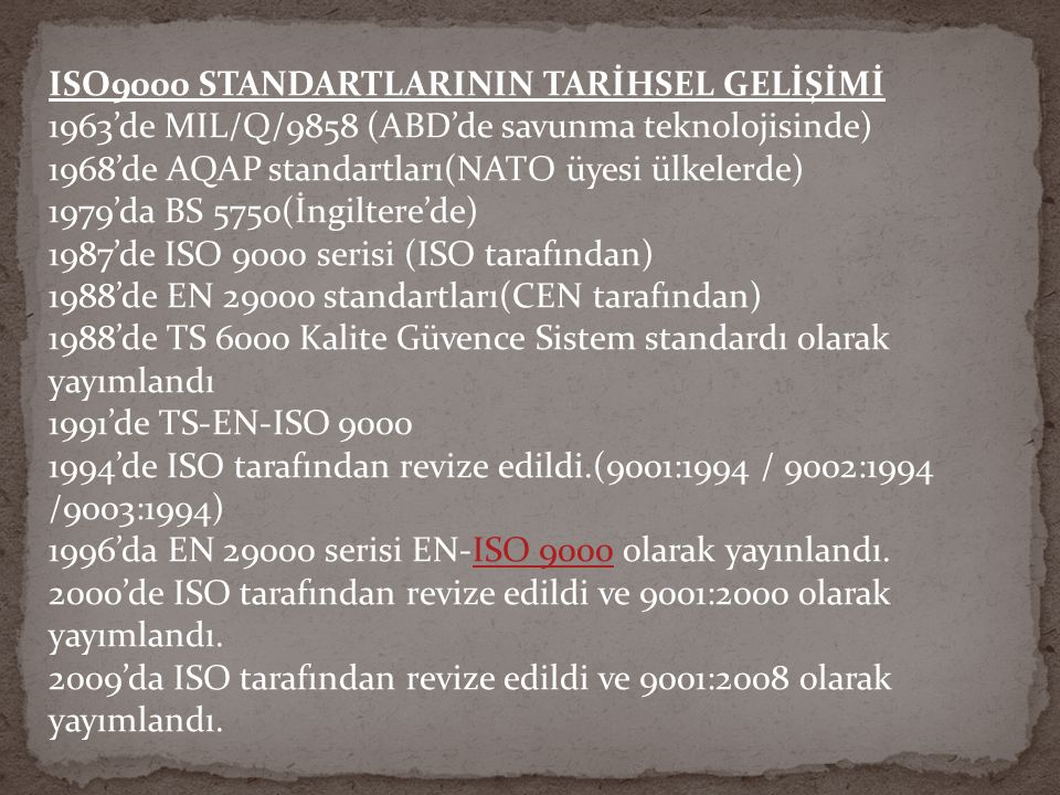 ISO9000 STANDARTLARININ TARİHSEL GELİŞİMİ