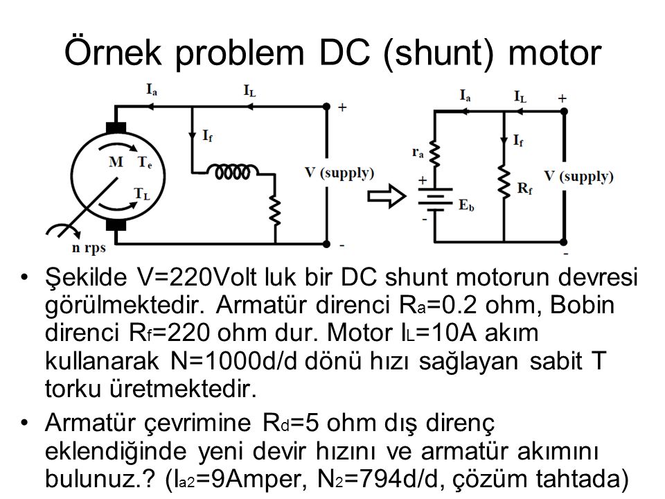 Örnek problem DC (shunt) motor