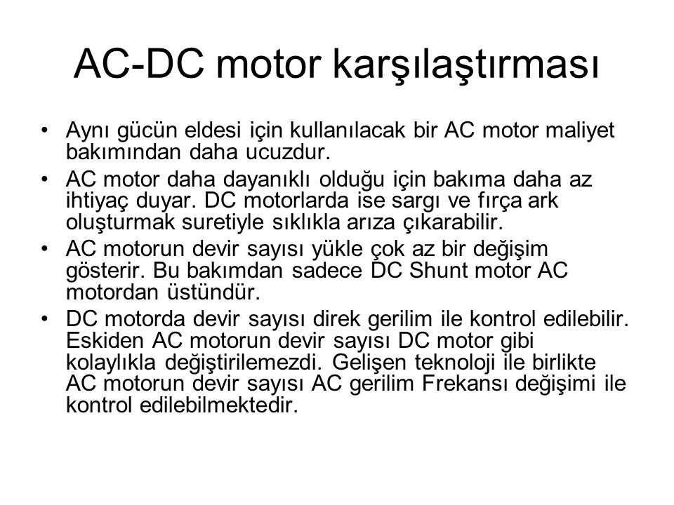 AC-DC motor karşılaştırması