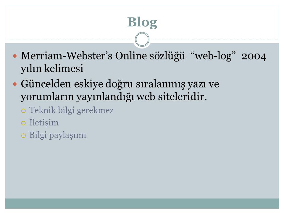 Blog Merriam-Webster’s Online sözlüğü web-log 2004 yılın kelimesi