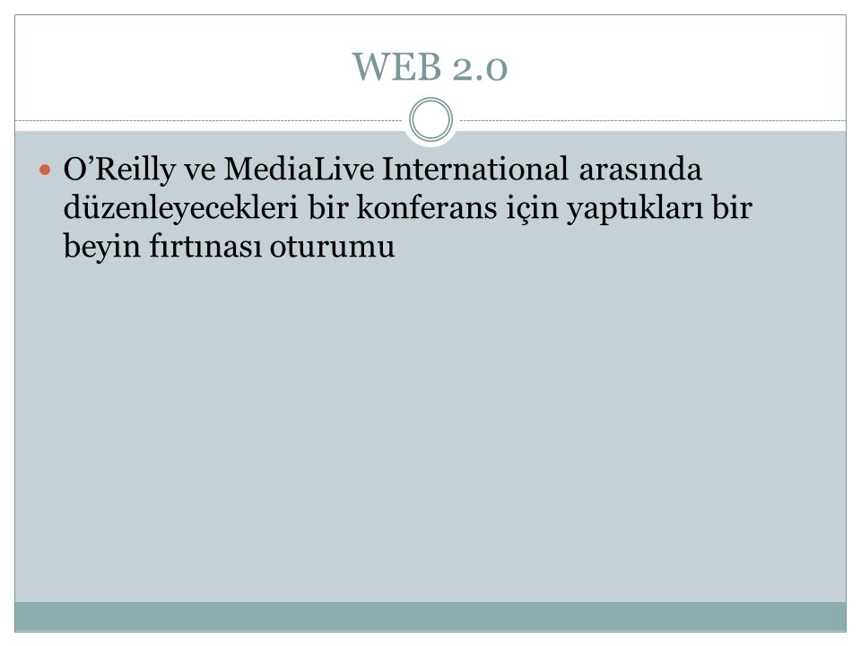 WEB 2.0 O’Reilly ve MediaLive International arasında düzenleyecekleri bir konferans için yaptıkları bir beyin fırtınası oturumu.