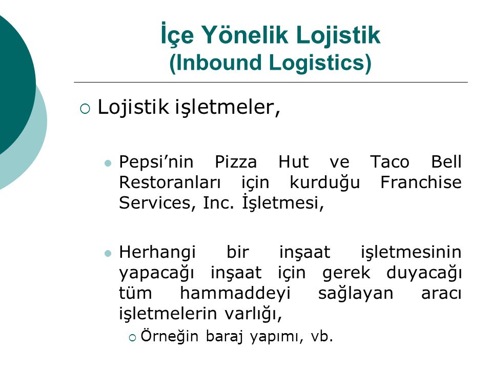 İçe Yönelik Lojistik (Inbound Logistics)