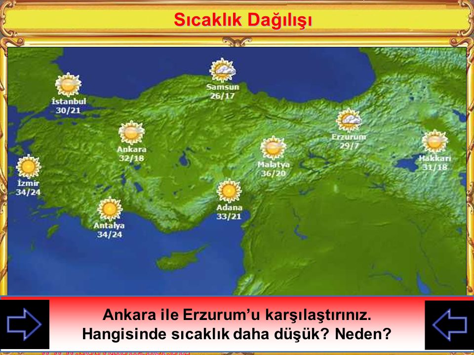 Sıcaklık Dağılışı Ankara ile Erzurum’u karşılaştırınız.