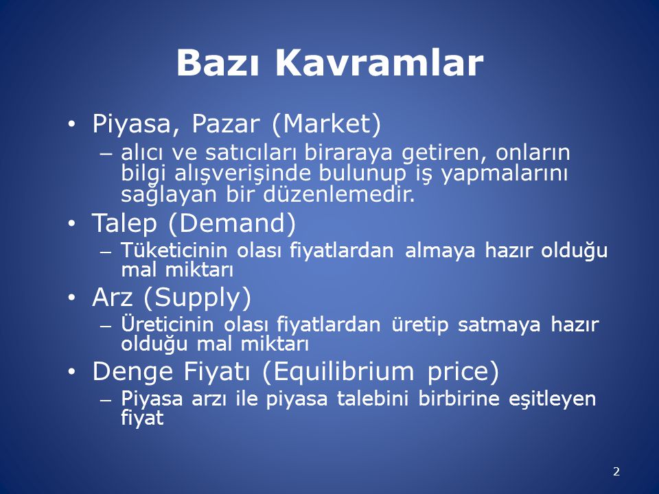 Bazı Kavramlar Piyasa, Pazar (Market) Talep (Demand) Arz (Supply)