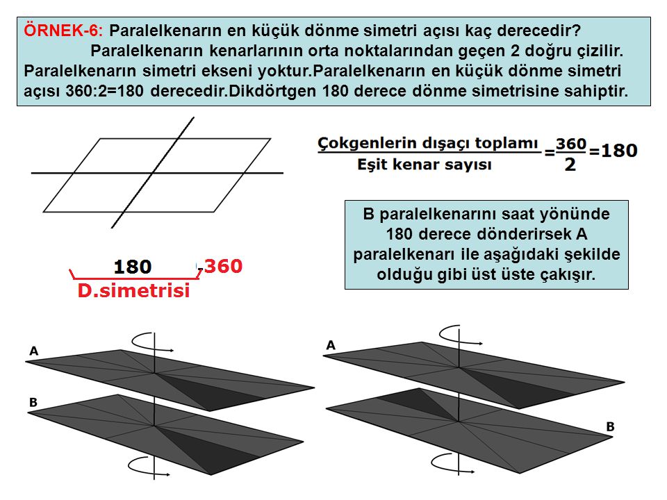 ÖRNEK-6: Paralelkenarın en küçük dönme simetri açısı kaç derecedir