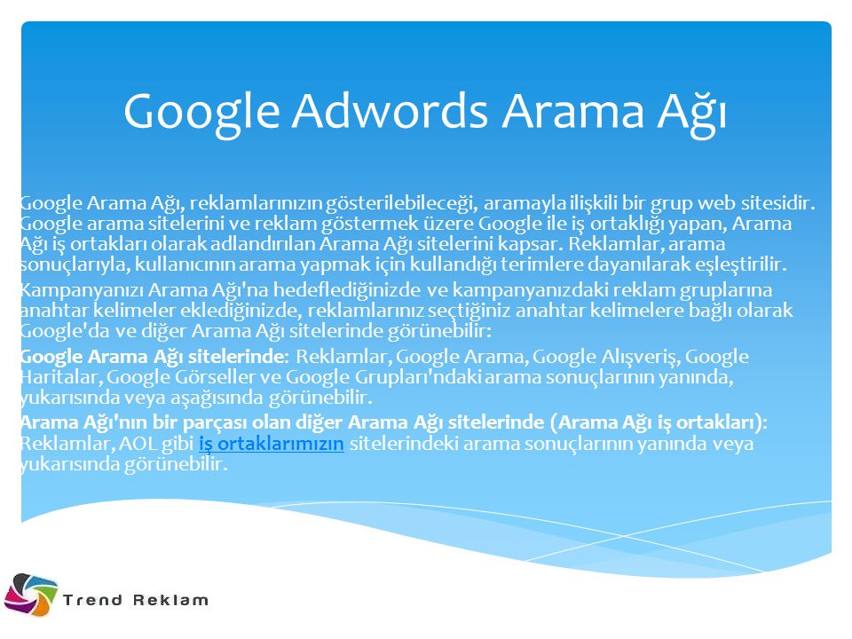 Google Adwords Arama Ağı