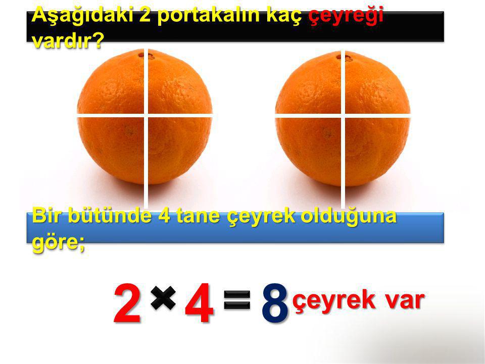 2 4 8 çeyrek var Aşağıdaki 2 portakalın kaç çeyreği vardır