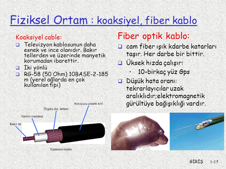 Fiziksel Ortam : koaksiyel, fiber kablo
