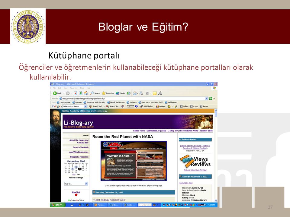 Bloglar ve Eğitim Kütüphane portalı
