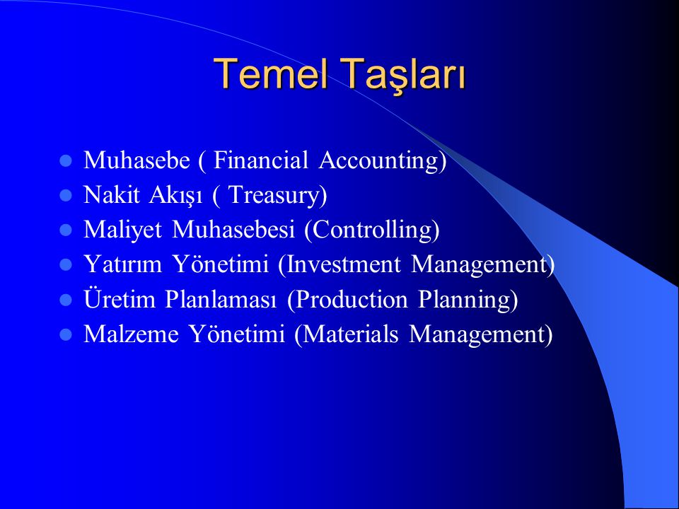 Temel Taşları Muhasebe ( Financial Accounting) Nakit Akışı ( Treasury)