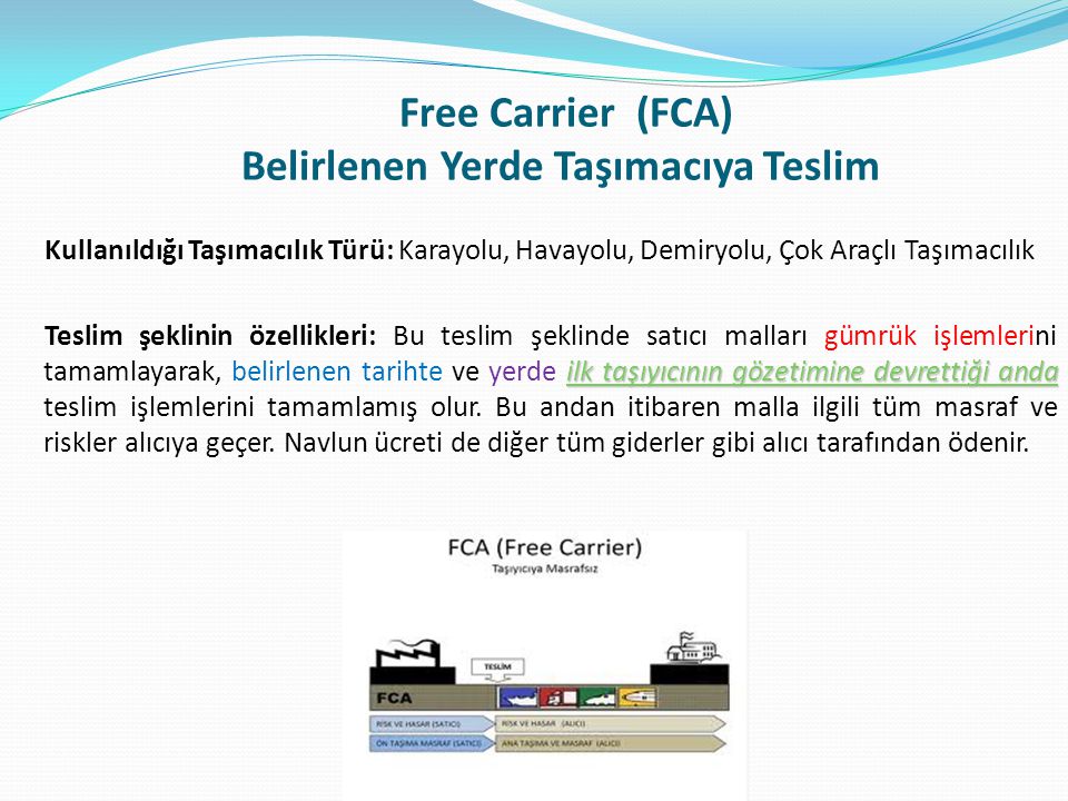 Free Carrier (FCA) Belirlenen Yerde Taşımacıya Teslim
