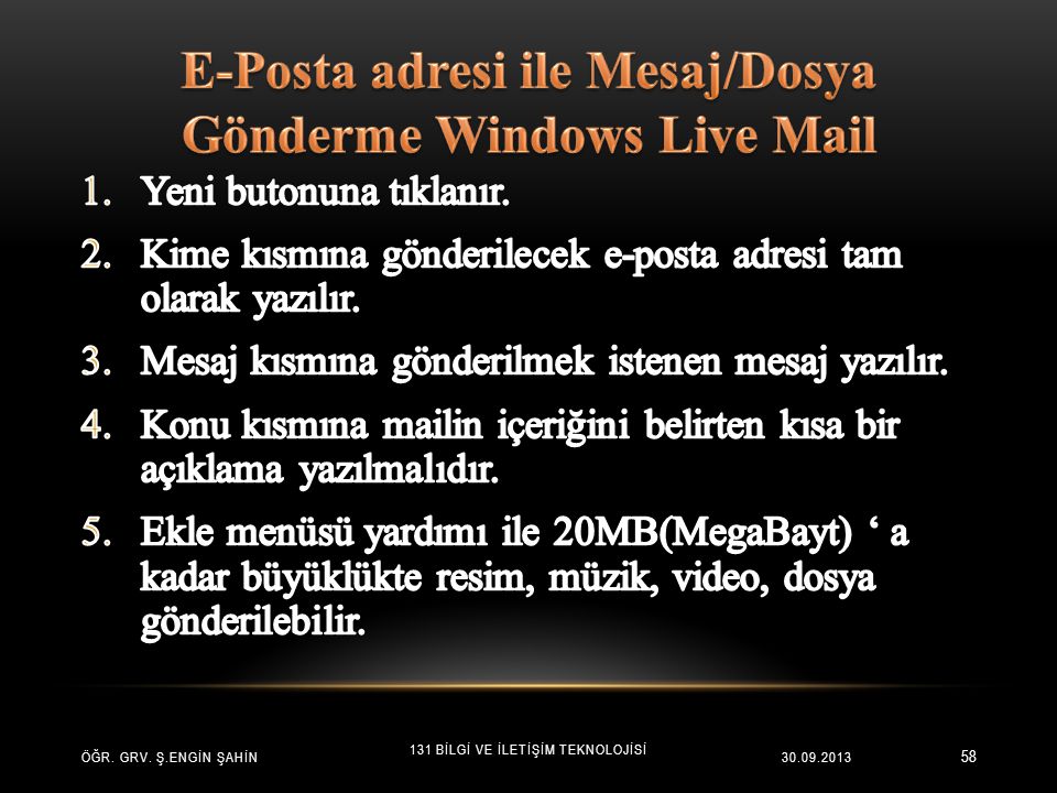 E-Posta adresi ile Mesaj/Dosya Gönderme Windows Live Mail