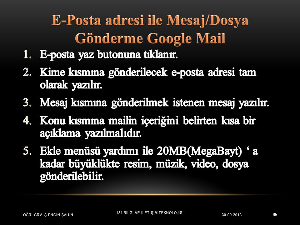E-Posta adresi ile Mesaj/Dosya Gönderme Google Mail
