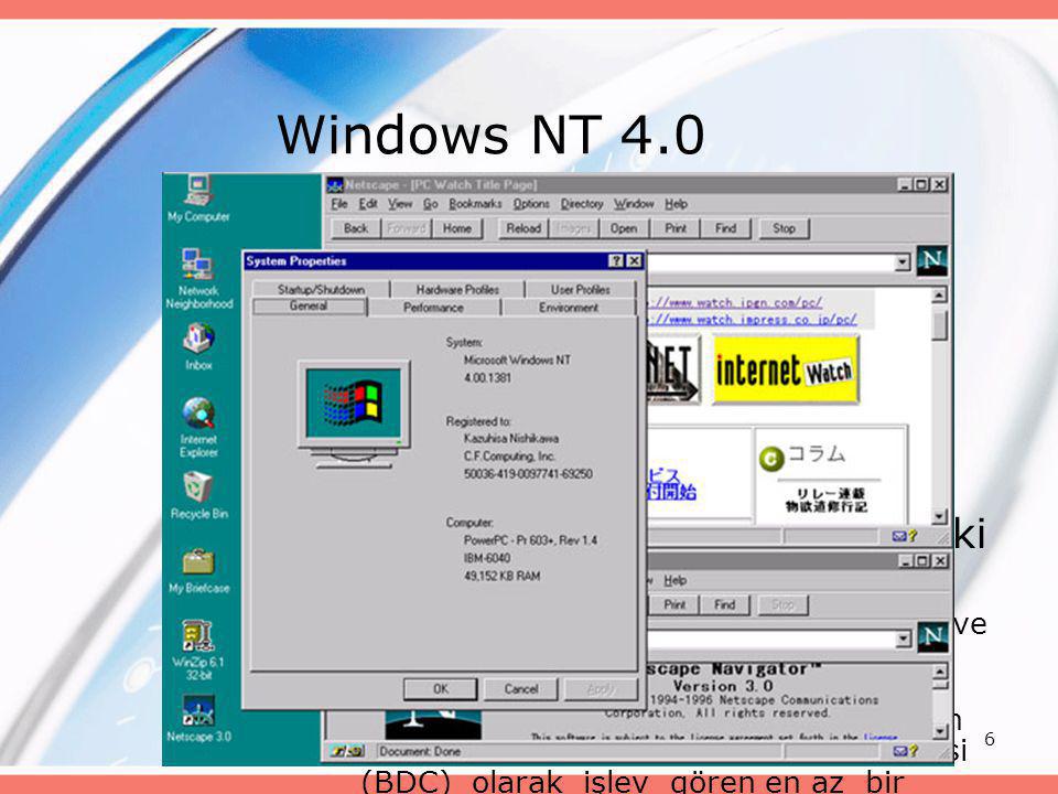 Windows NT 4.0 Windows for Workgroups 3.11’dan sonra çıkan bir ağ işletim sistemidir. Win 95’in arayüzüne sahiptir.