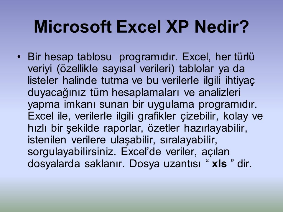 Microsoft Excel XP Nedir