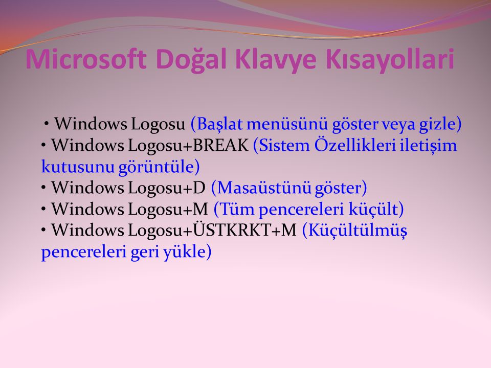 Microsoft Doğal Klavye Kısayollari
