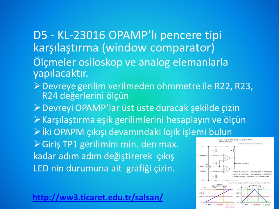 D5 - KL OPAMP’lı pencere tipi karşılaştırma (window comparator)