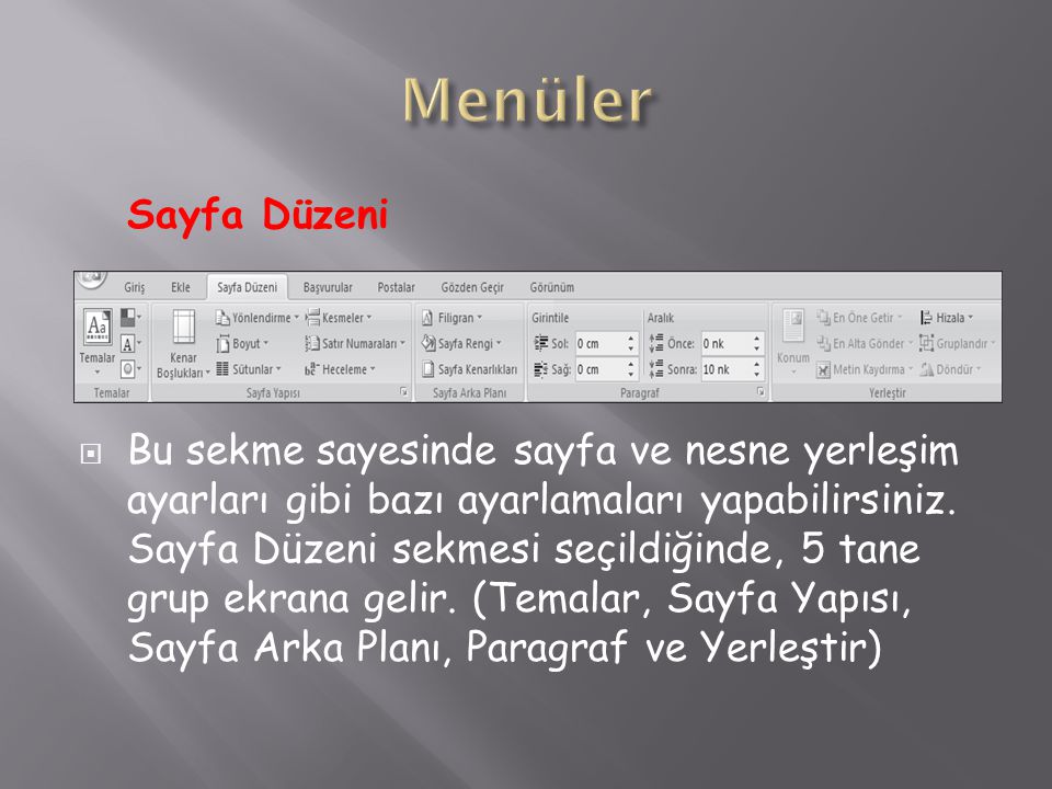 Menüler Sayfa Düzeni.