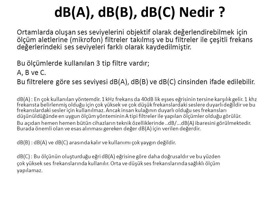 dB(A), dB(B), dB(C) Nedir
