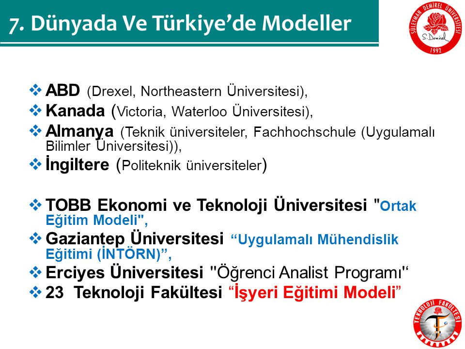 7. Dünyada Ve Türkiye’de Modeller