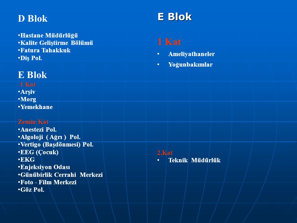 D Blok E Blok E Blok 1 Kat Hastane Müdürlüğü Kalite Geliştirme Bölümü
