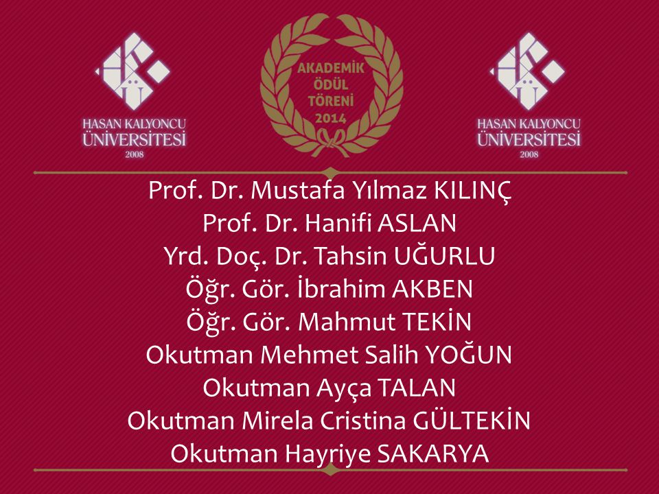 Prof. Dr. Mustafa Yılmaz KILINÇ Prof. Dr. Hanifi ASLAN