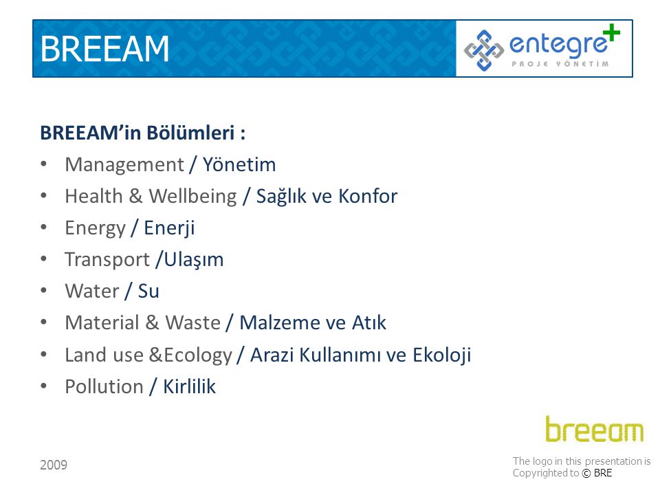 BREEAM BREEAM’in Bölümleri : Management / Yönetim