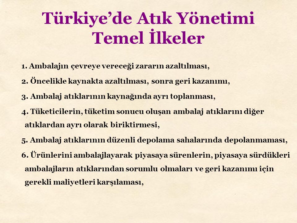 Türkiye’de Atık Yönetimi Temel İlkeler