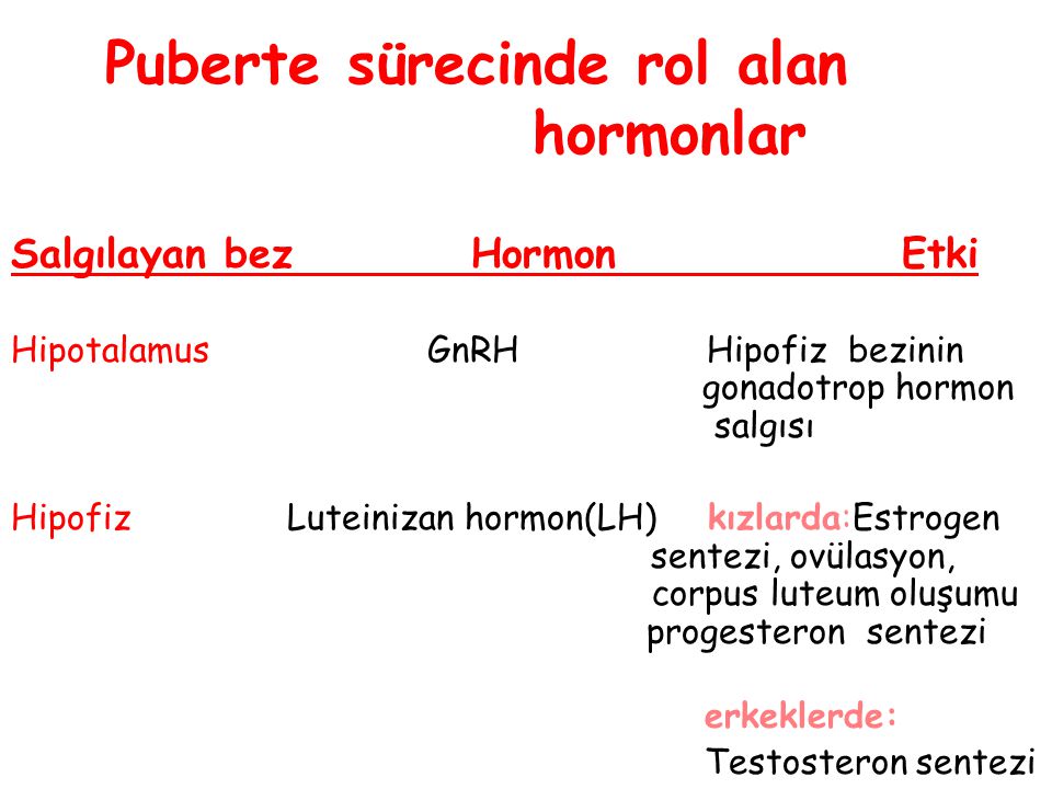Puberte sürecinde rol alan hormonlar