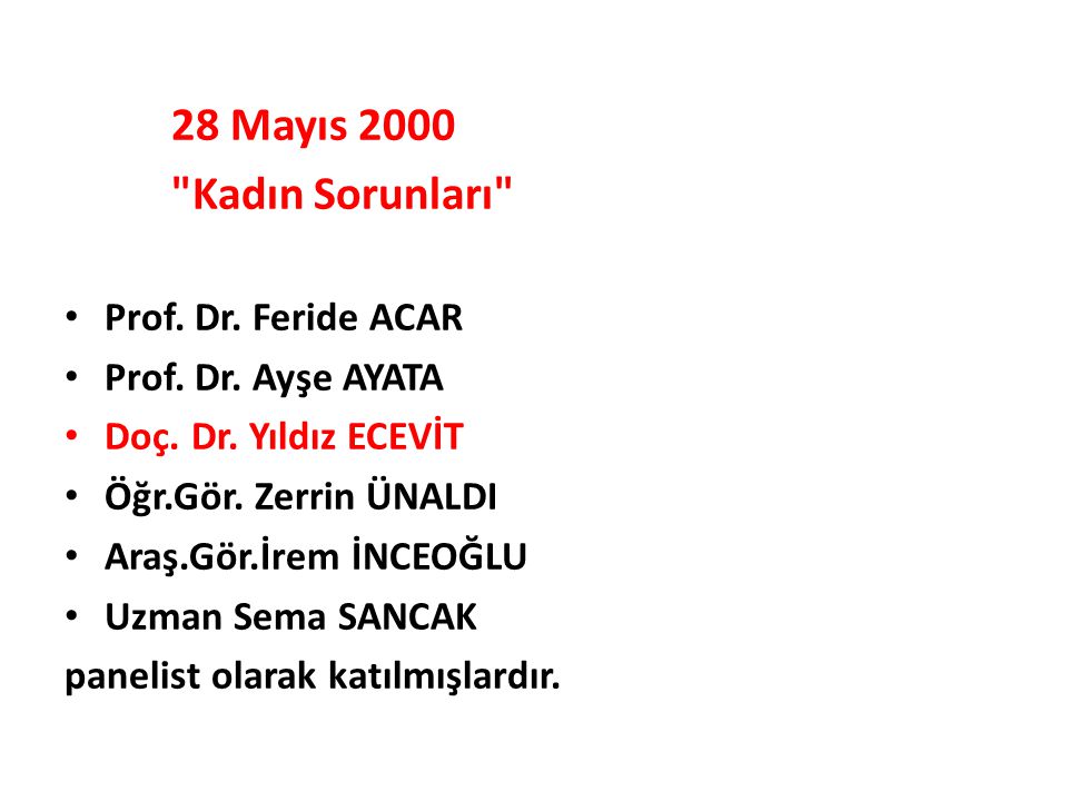 28 Mayıs 2000 Kadın Sorunları Prof. Dr. Feride ACAR