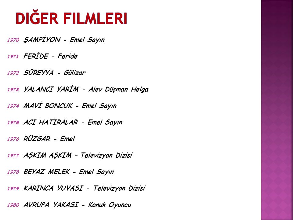 Diğer Filmleri ŞAMPİYON - Emel Sayın FERİDE - Feride SÜREYYA - Gülizar
