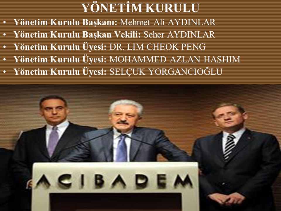 YÖNETİM KURULU Yönetim Kurulu Başkanı: Mehmet Ali AYDINLAR