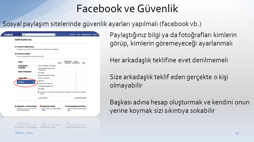Facebook ve Güvenlik Sosyal paylaşım sitelerinde güvenlik ayarları yapılmalı (facebook vb.)
