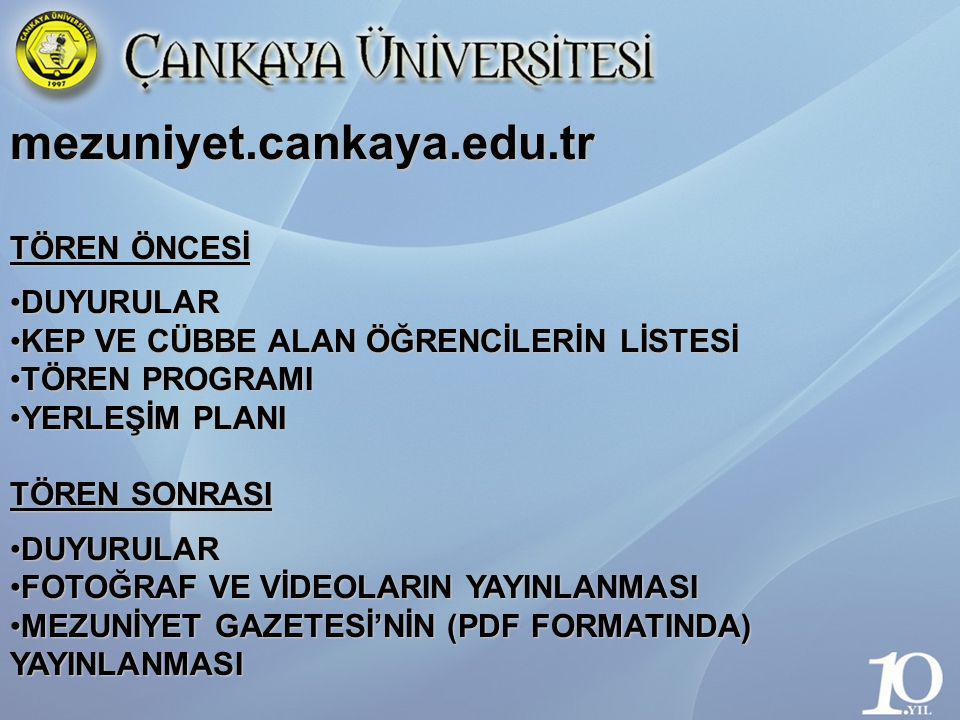 mezuniyet.cankaya.edu.tr TÖREN ÖNCESİ DUYURULAR
